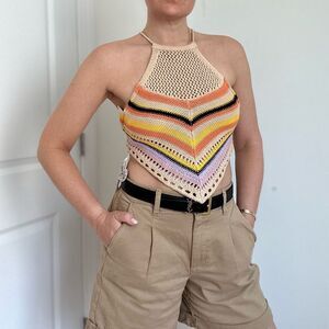 Open Back Crochet Knot Stripe Top by Love Knits NYC